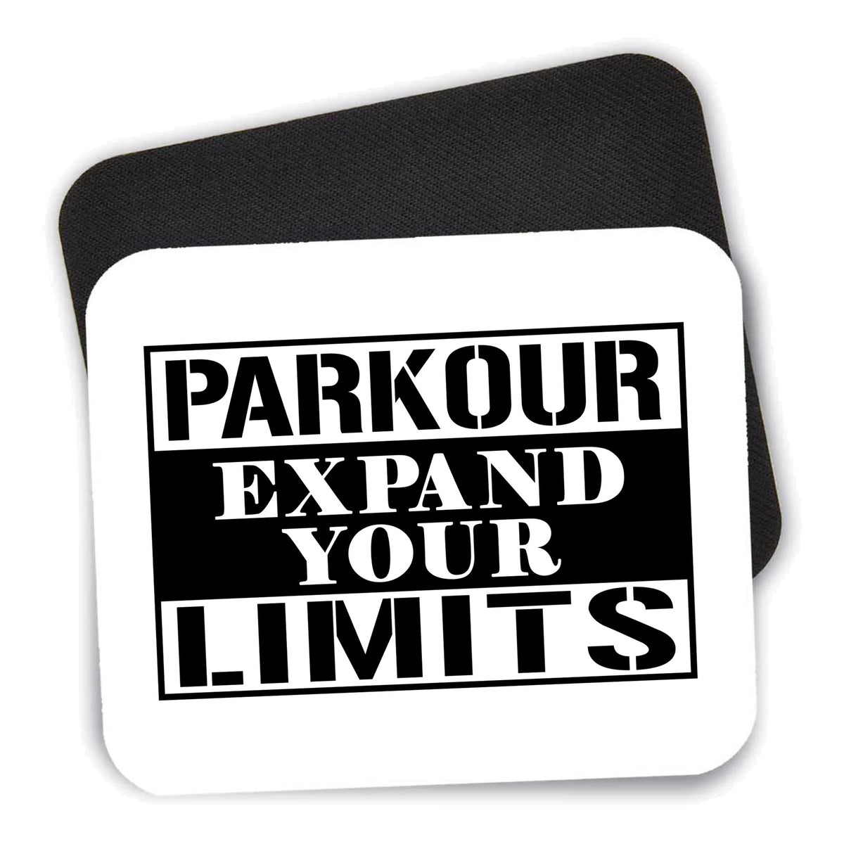 Parkour Expand Your Limits mouse pad shown with its black non-slip rubber underside