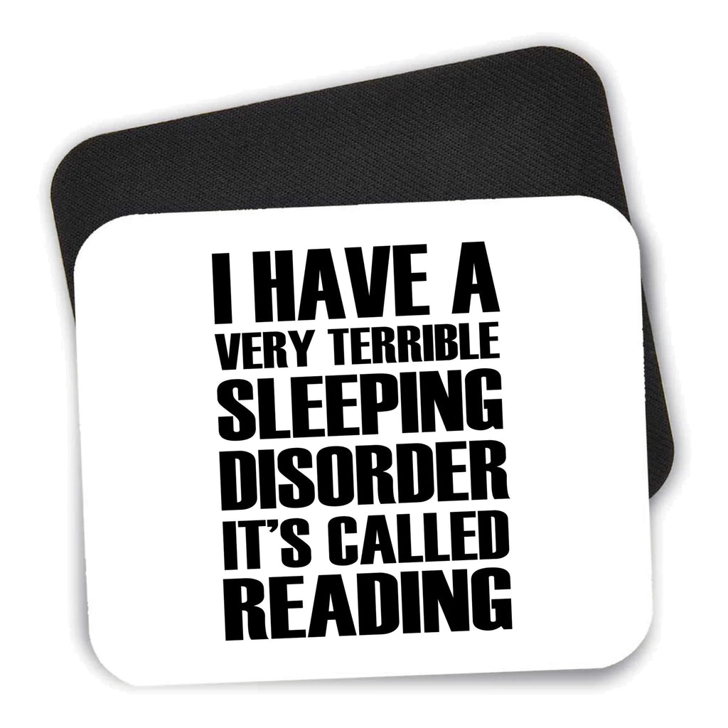 Terrible Sleeping Disorder Called Reading mouse pad shown with its black non-slip rubber underside
