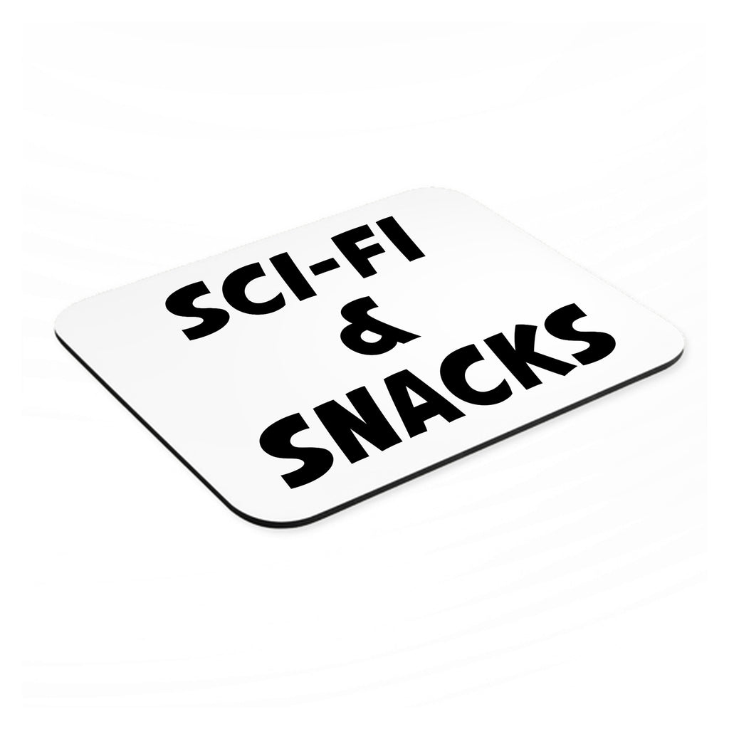 Sci-Fi & Snacks mouse pad, angled view showing the 1/4 inch thick base