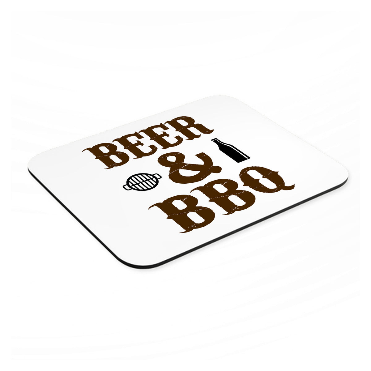 Beer & Barbecue BBQ mouse pad, angled view showing the 1/4 inch thick base
