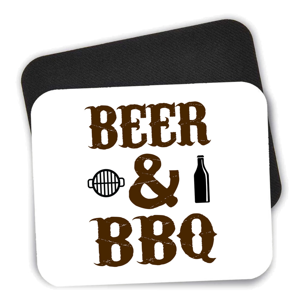 Beer & Barbecue BBQ mouse pad shown with its black non-slip rubber underside