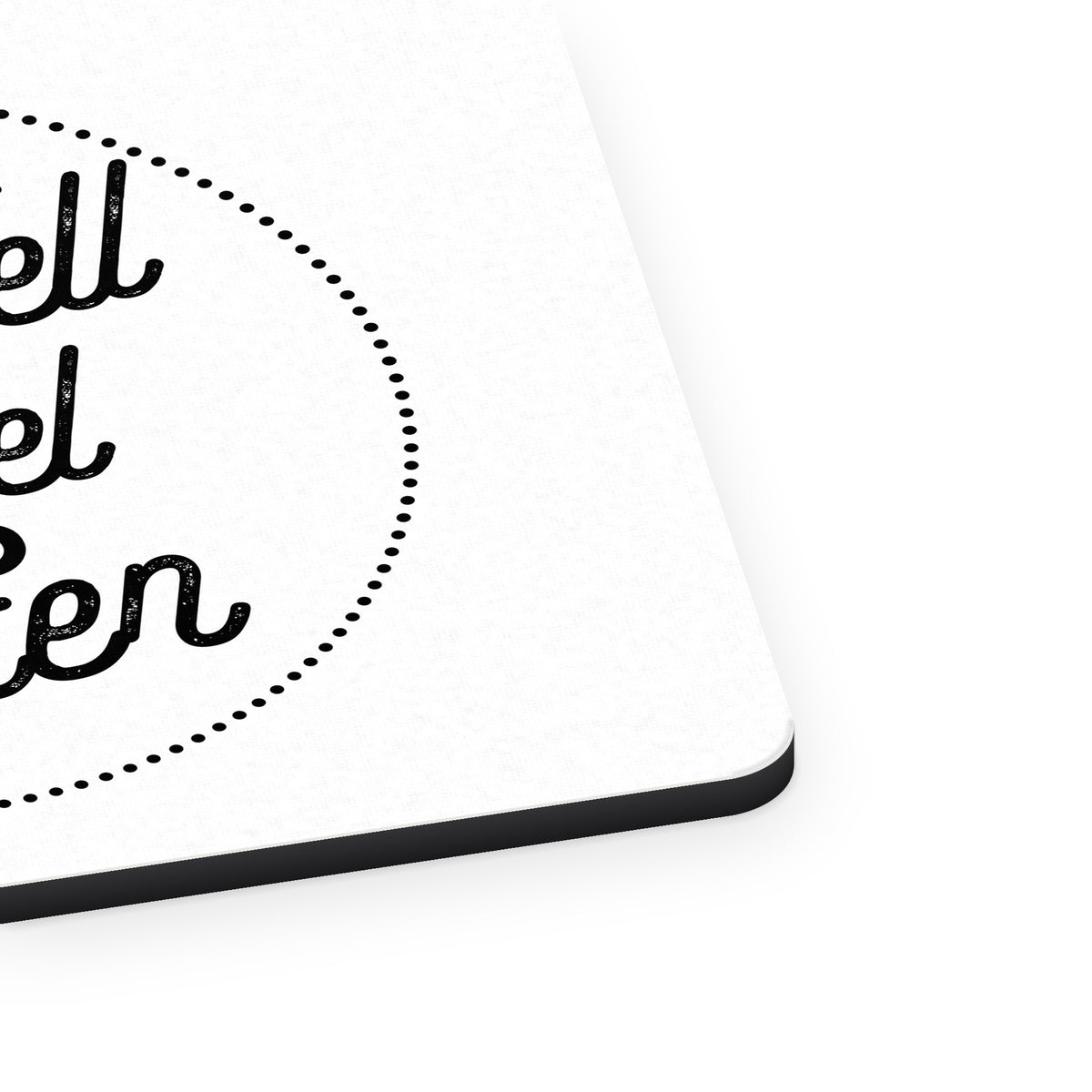 Eat Well, Travel Often mouse pad, close-up of the fabric surface and rubber edge