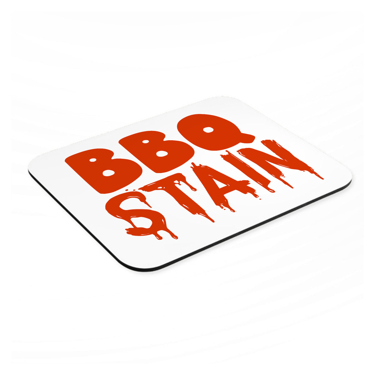 BBQ Stain Barbecue mouse pad, angled view showing the 1/4 inch thick base