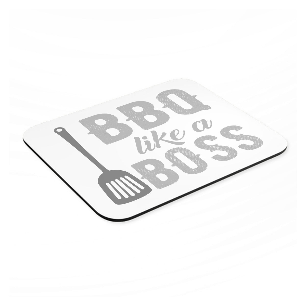 BBQ Like a Boss Barbecue mouse pad, angled view showing the 1/4 inch thick base