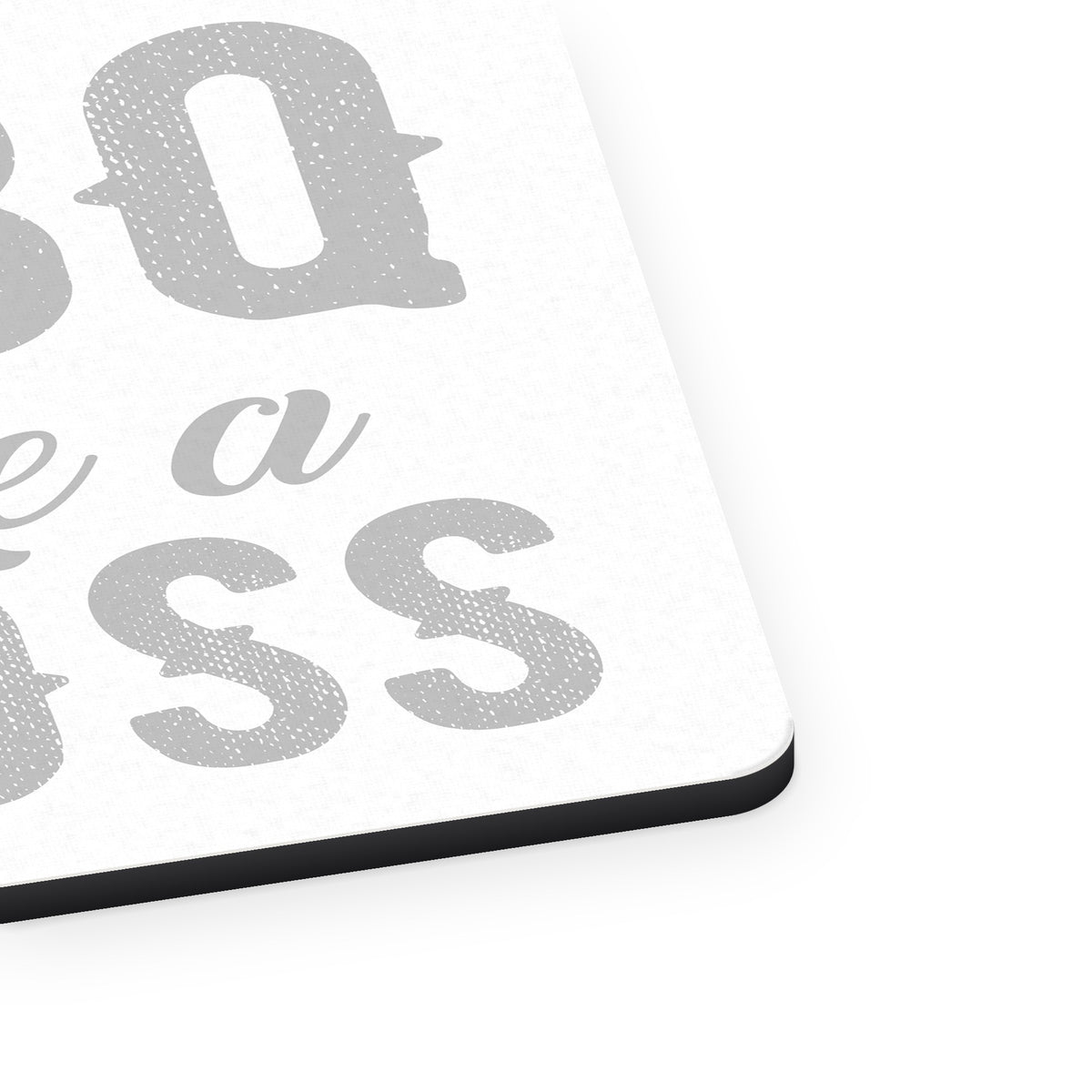 BBQ Like a Boss Barbecue mouse pad, close-up of the fabric surface and rubber edge
