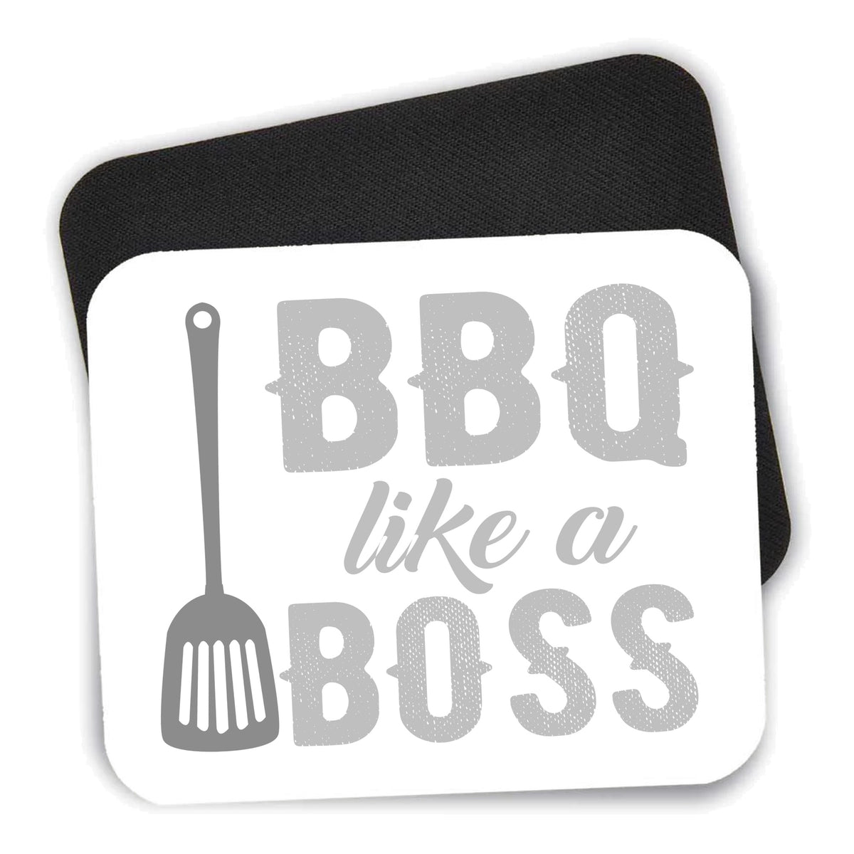 BBQ Like a Boss Barbecue mouse pad shown with its black non-slip rubber underside