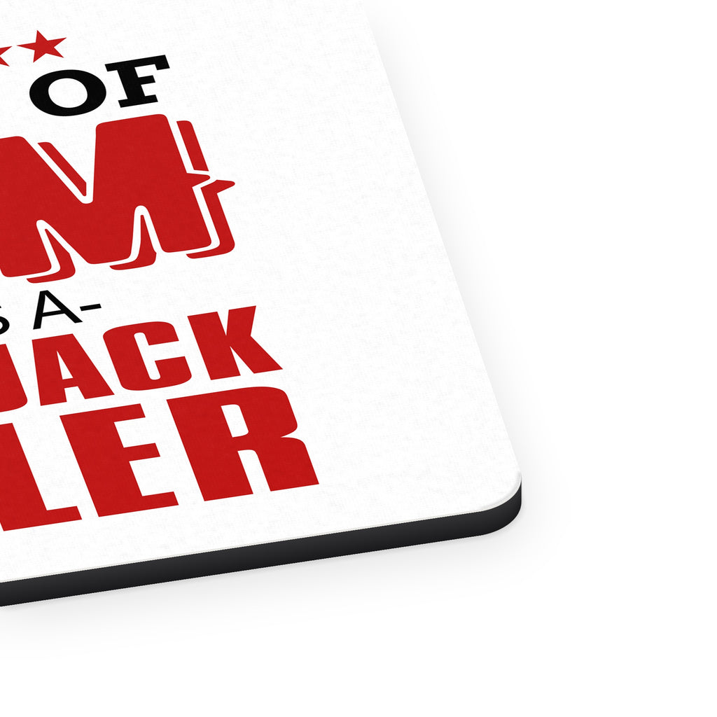 Best Mom Raises a Blackjack Dealer mouse pad, close-up of the fabric surface and rubber edge