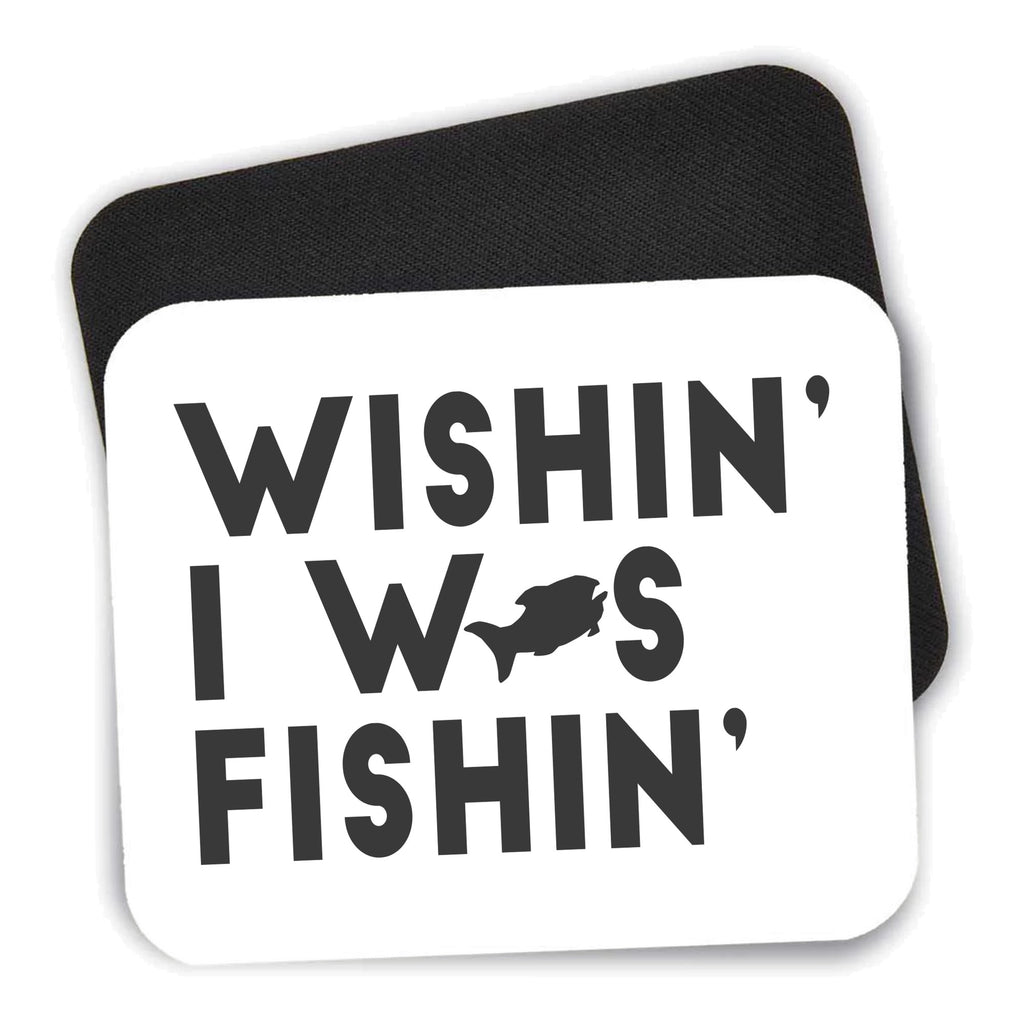 Wishin' I was Fishin' mouse pad shown with its black non-slip rubber underside