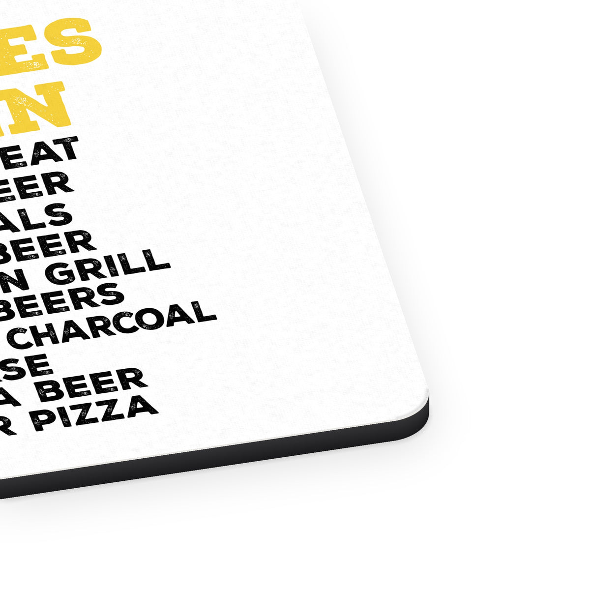 BBQ Rules for Men mouse pad, close-up of the fabric surface and rubber edge