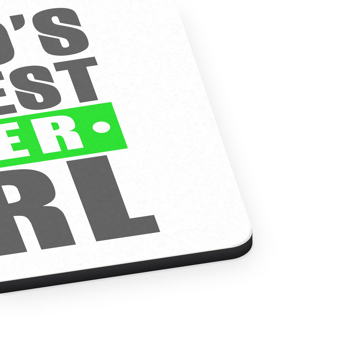 World's Greatest Gamer Girl Video Games mouse pad, close-up of the fabric surface and rubber edge