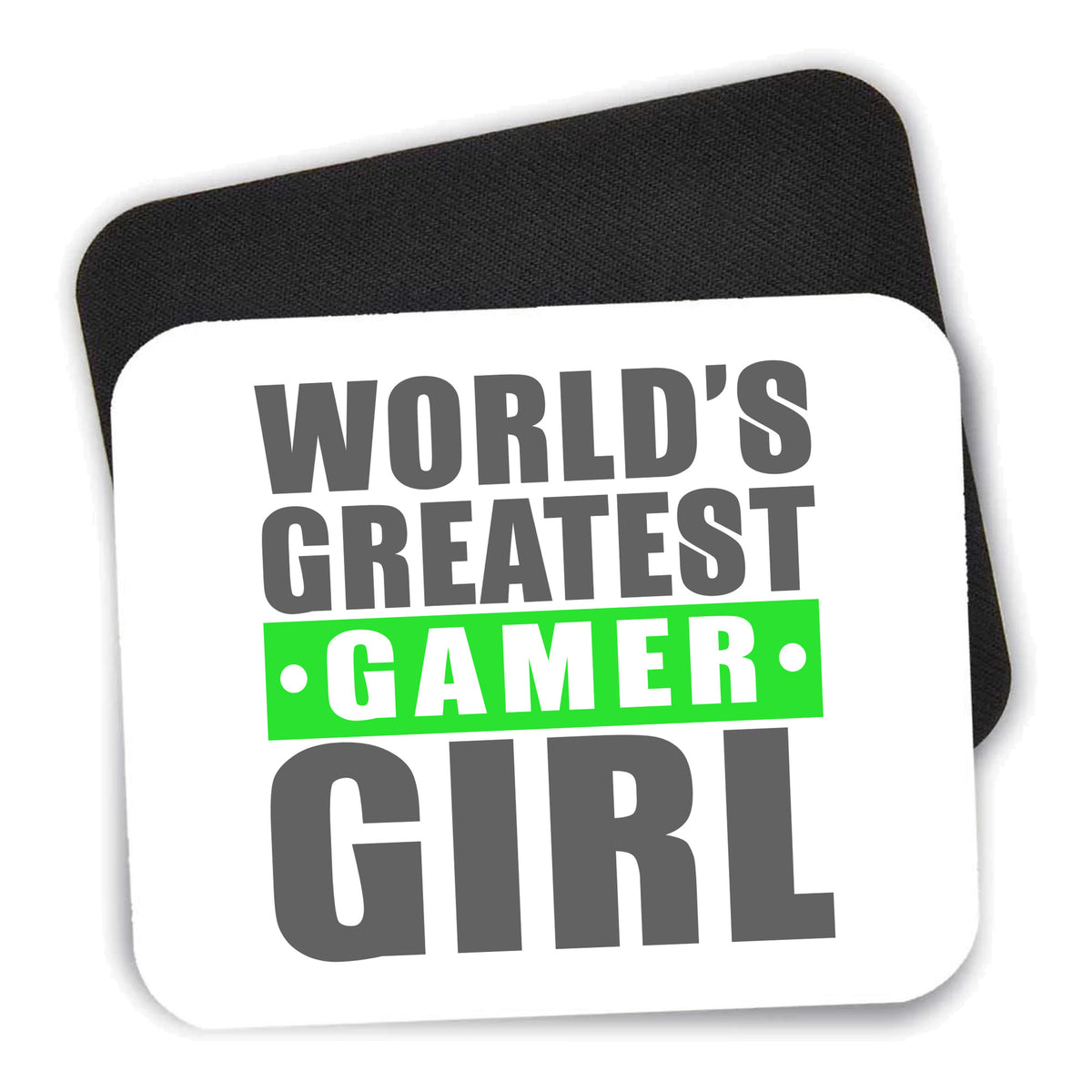 World's Greatest Gamer Girl Video Games mouse pad shown with its black non-slip rubber underside