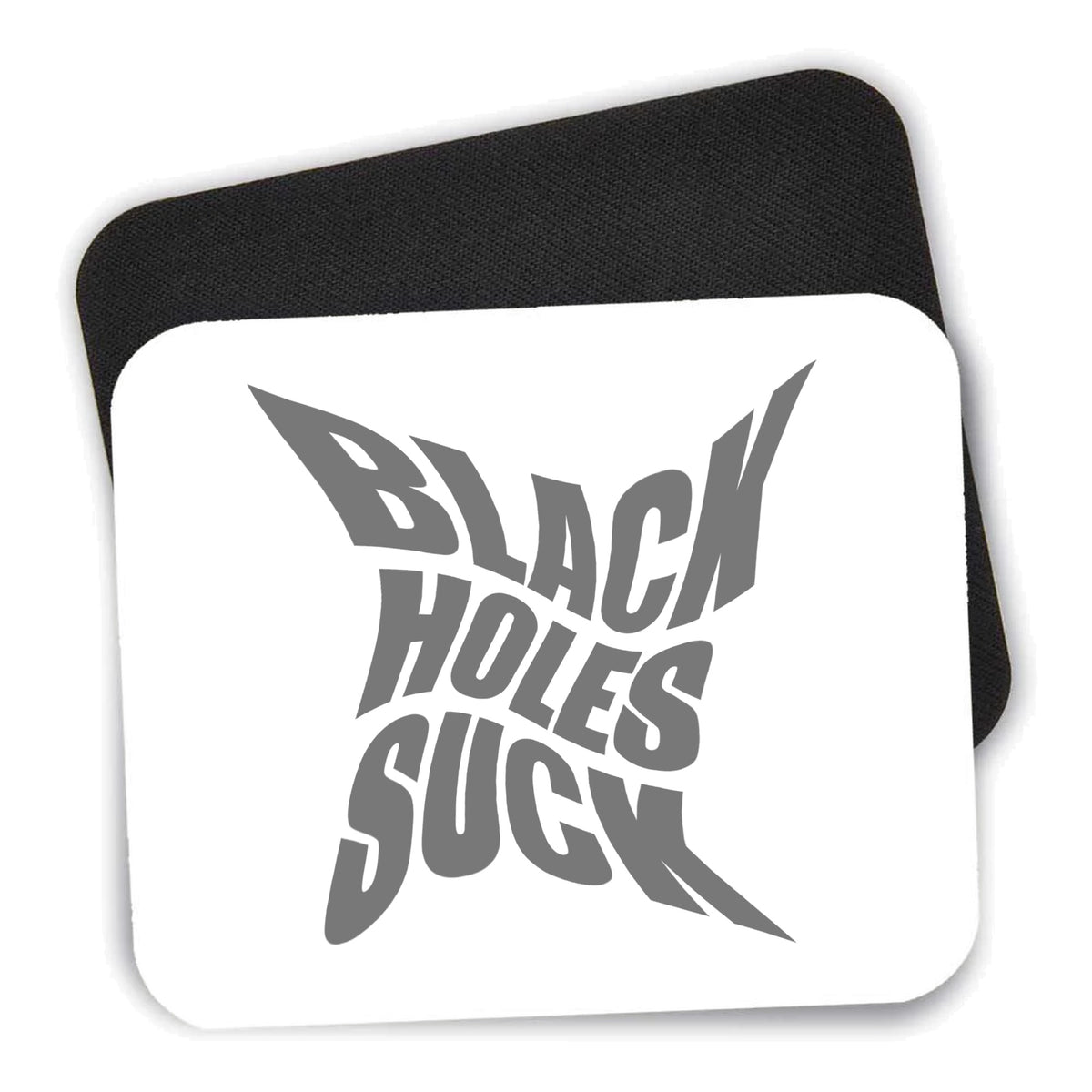 Black Holes Suck - Astronomy mouse pad shown with its black non-slip rubber underside