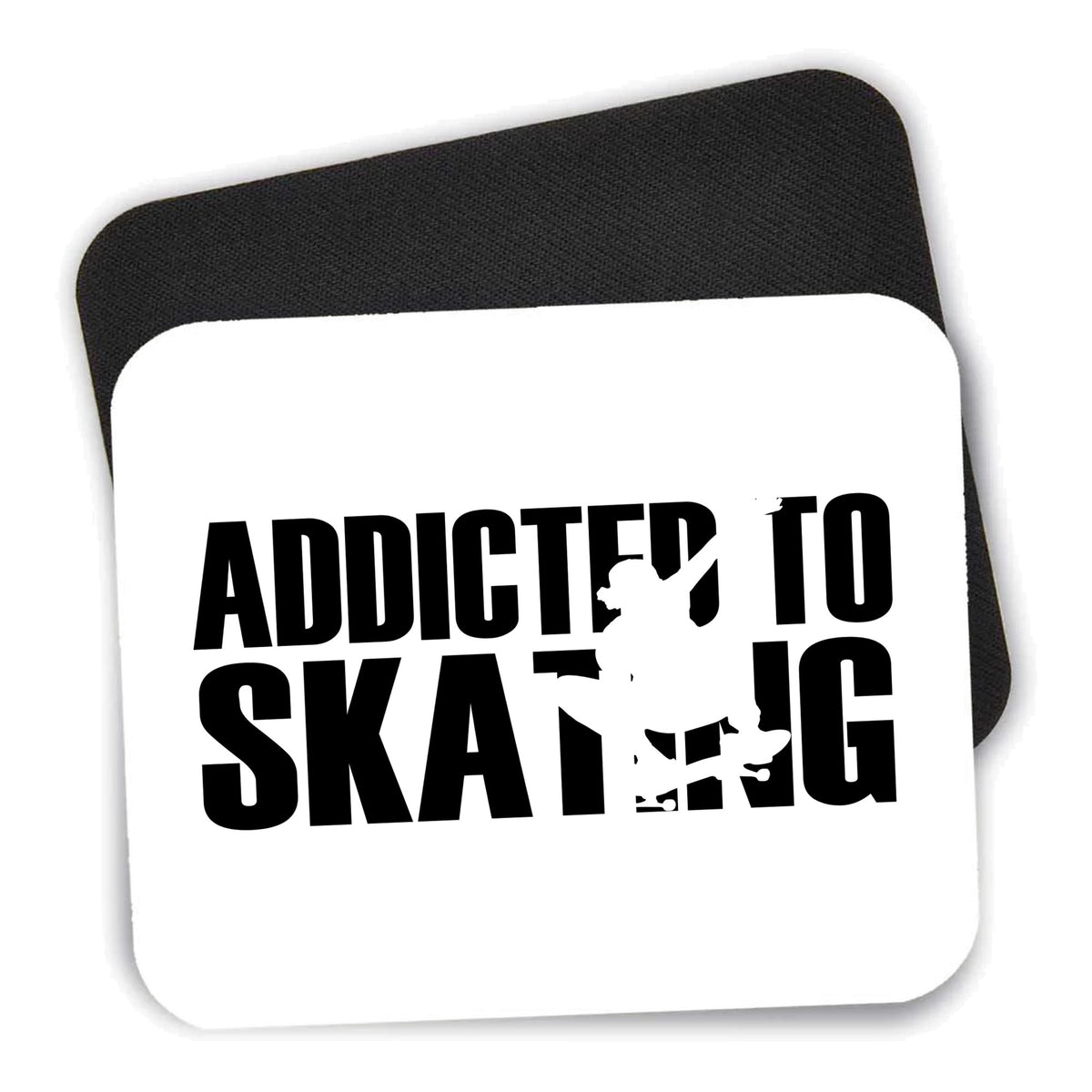 Addicted to Skating mouse pad shown with its black non-slip rubber underside