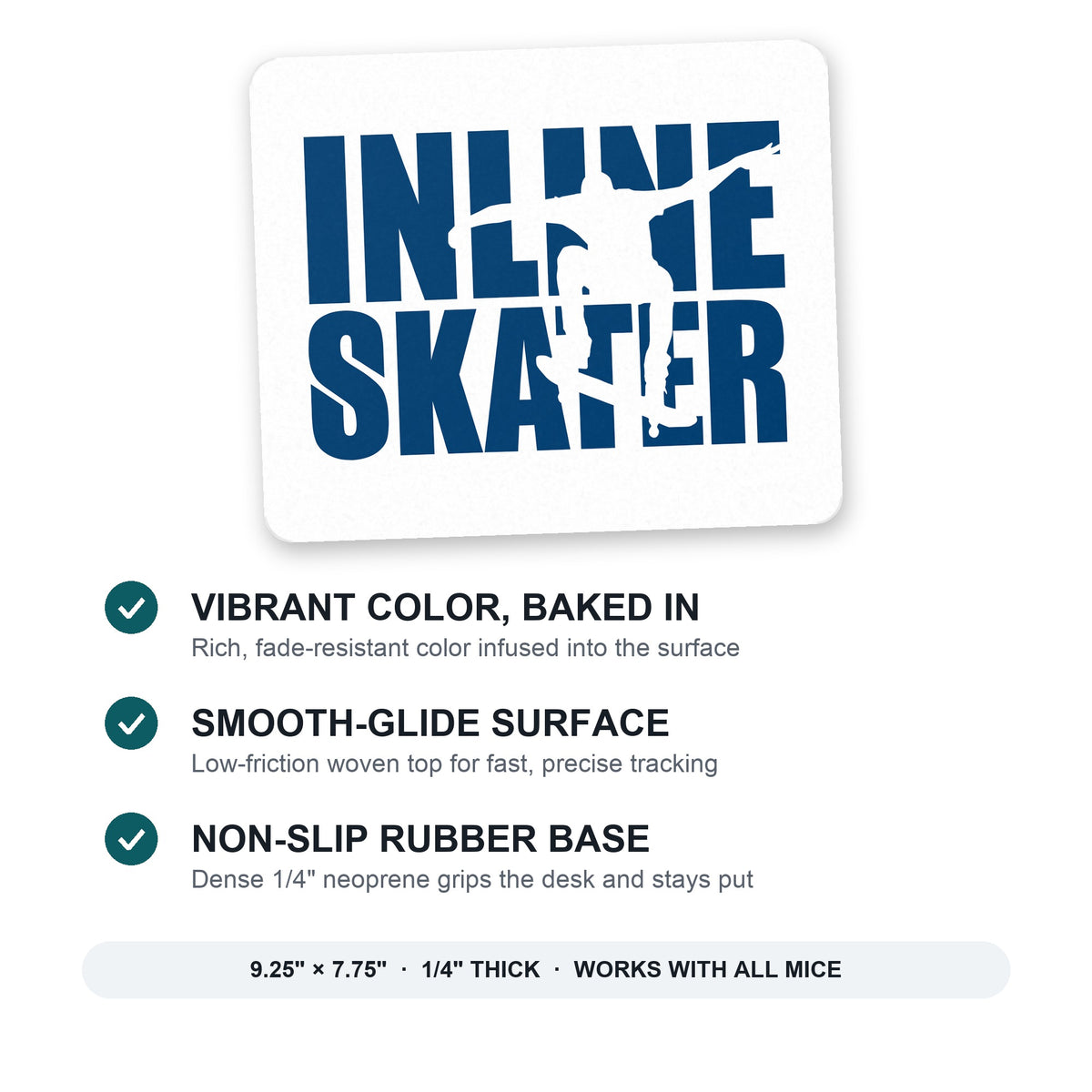 Inline Skater - Skating mouse pad: vibrant color, smooth-glide surface, non-slip rubber base, 9.25 x 7.75 inches