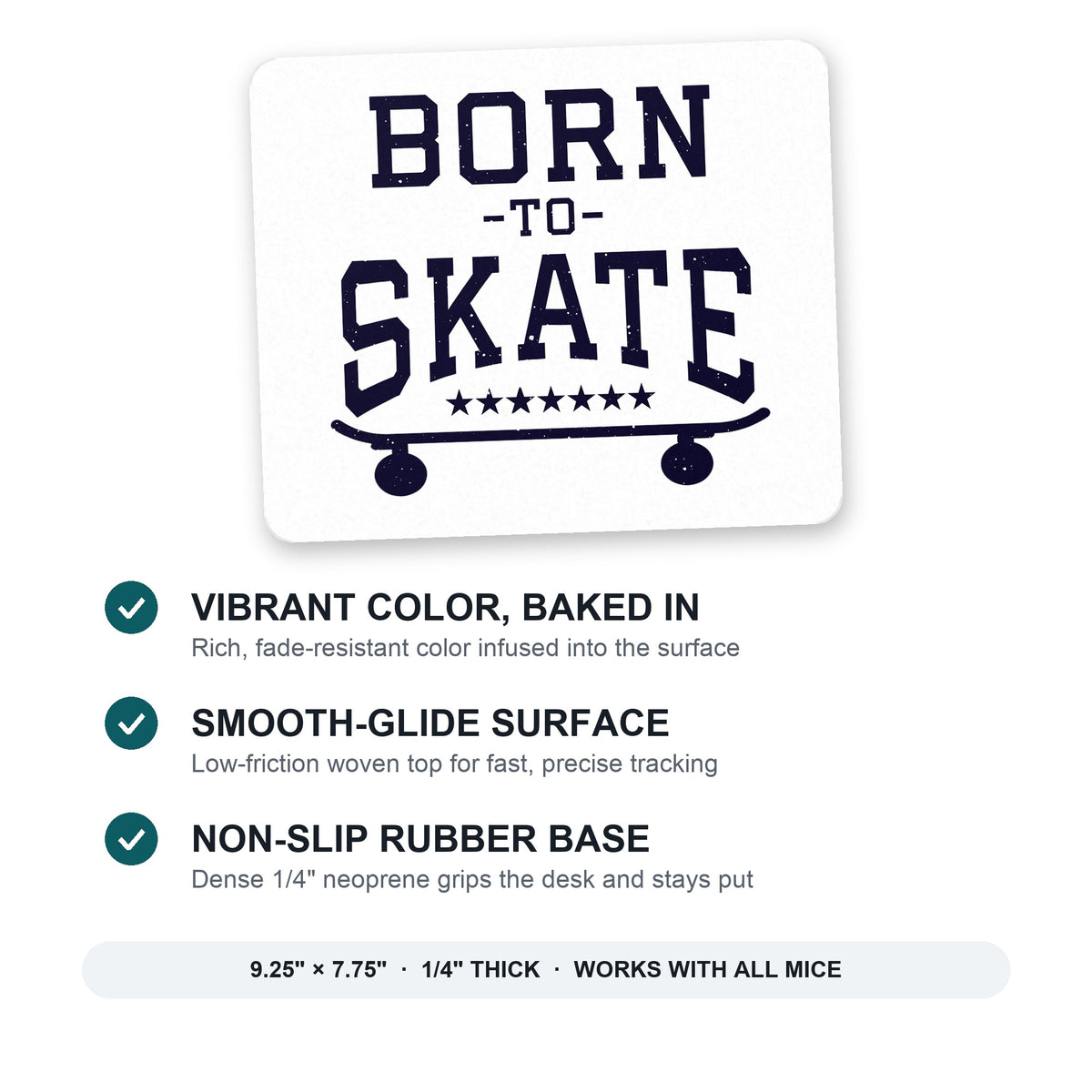 Born to Skate - Skating mouse pad: vibrant color, smooth-glide surface, non-slip rubber base, 9.25 x 7.75 inches