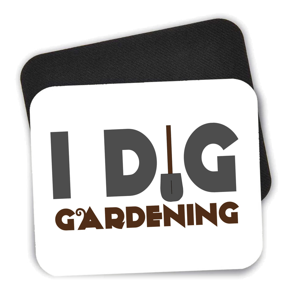 I Dig Gardening mouse pad shown with its black non-slip rubber underside
