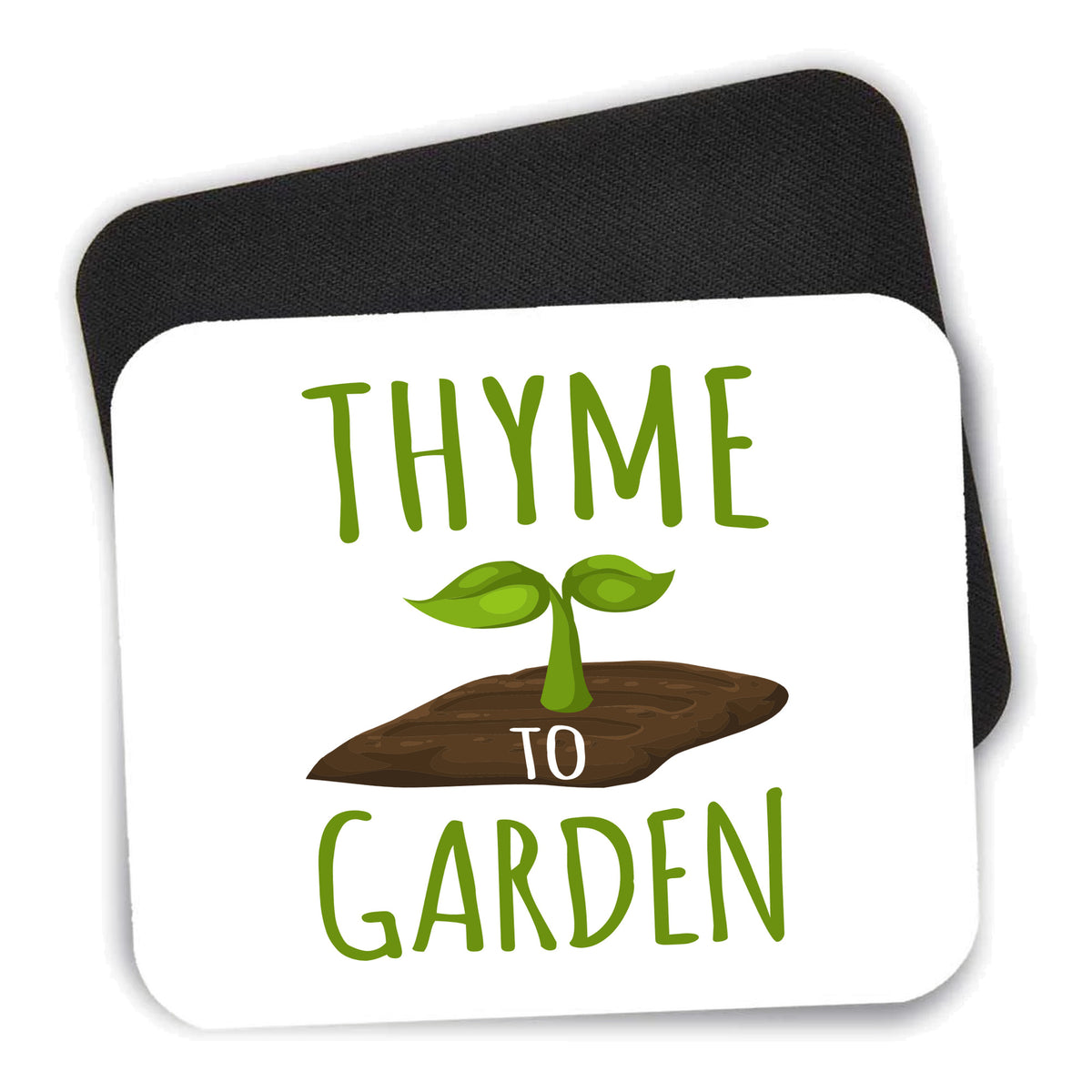 Thyme to Garden mouse pad shown with its black non-slip rubber underside