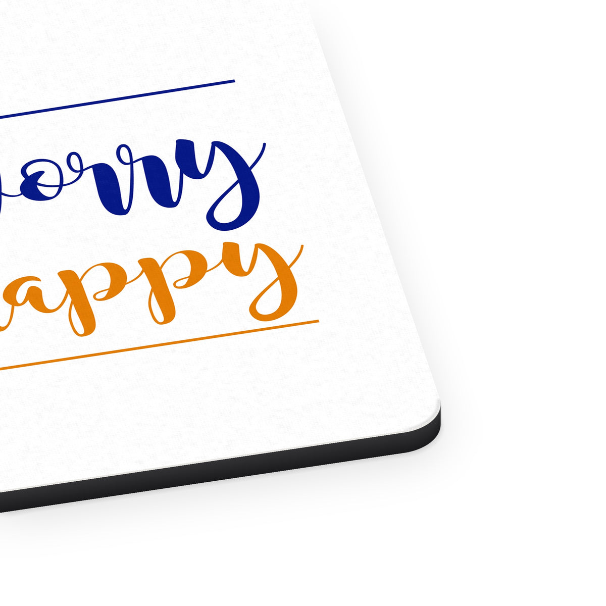 Don't Worry, BEACH Happy mouse pad, close-up of the fabric surface and rubber edge