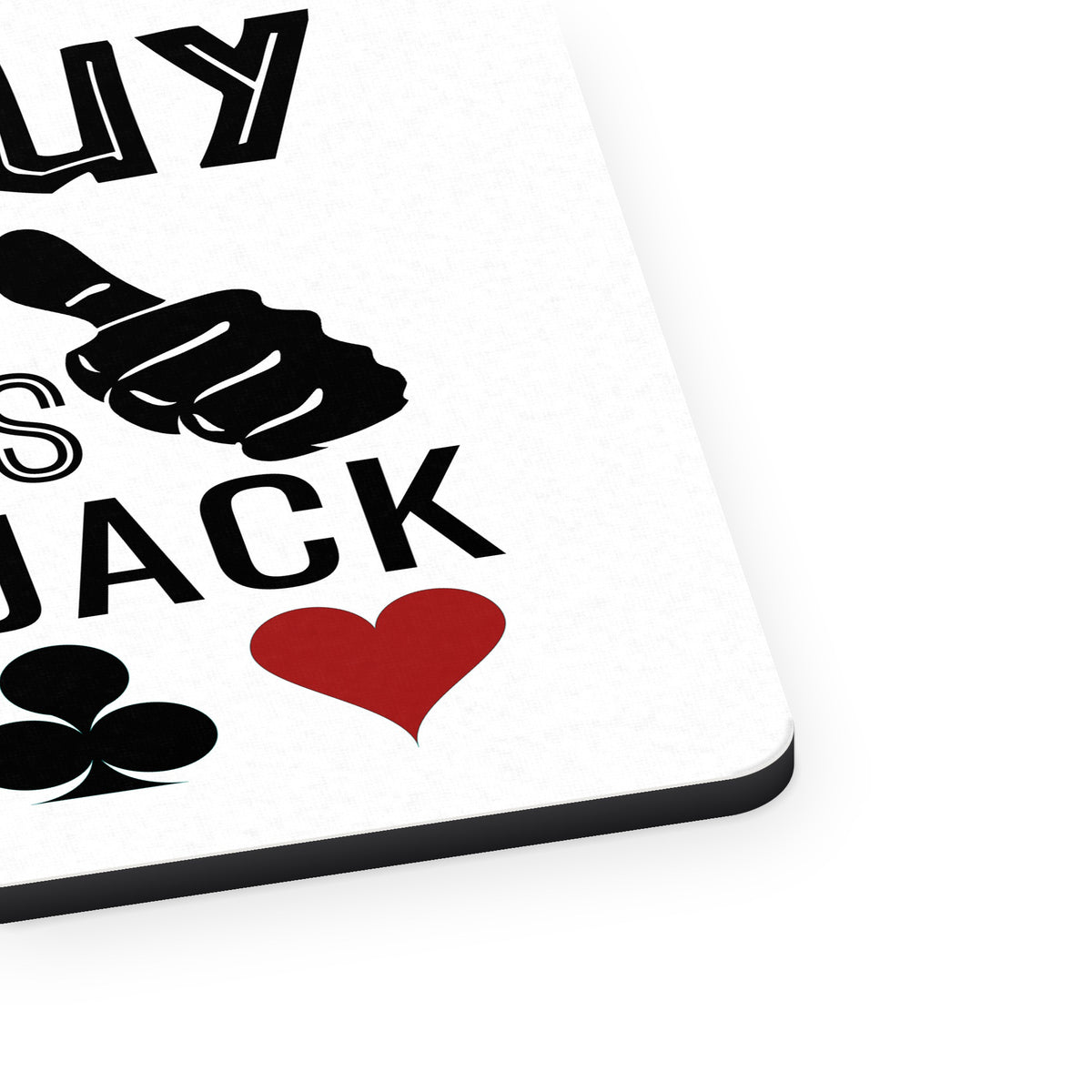This Guy Loves Blackjack mouse pad, close-up of the fabric surface and rubber edge