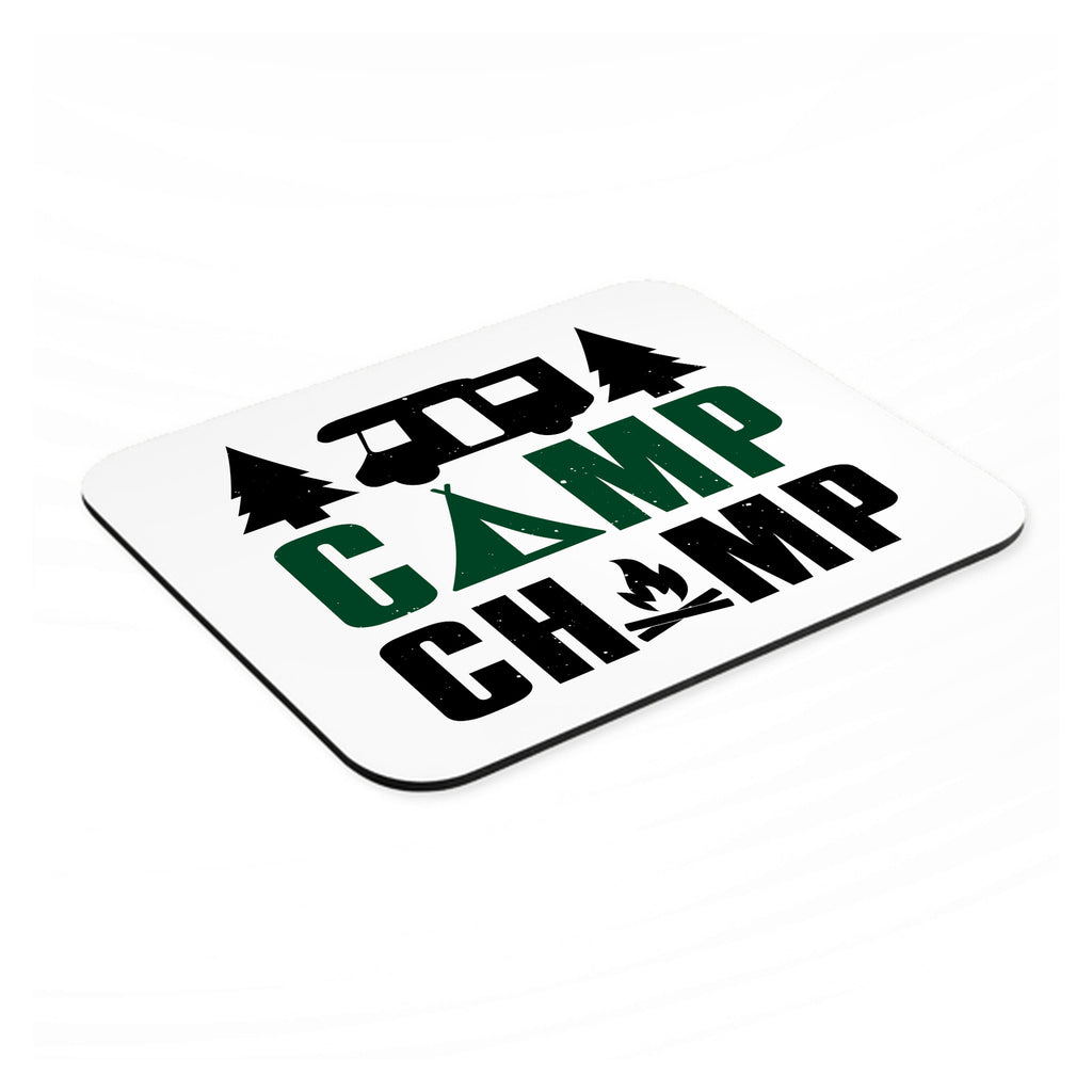 Camp Champ - Camping Fire mouse pad, angled view showing the 1/4 inch thick base