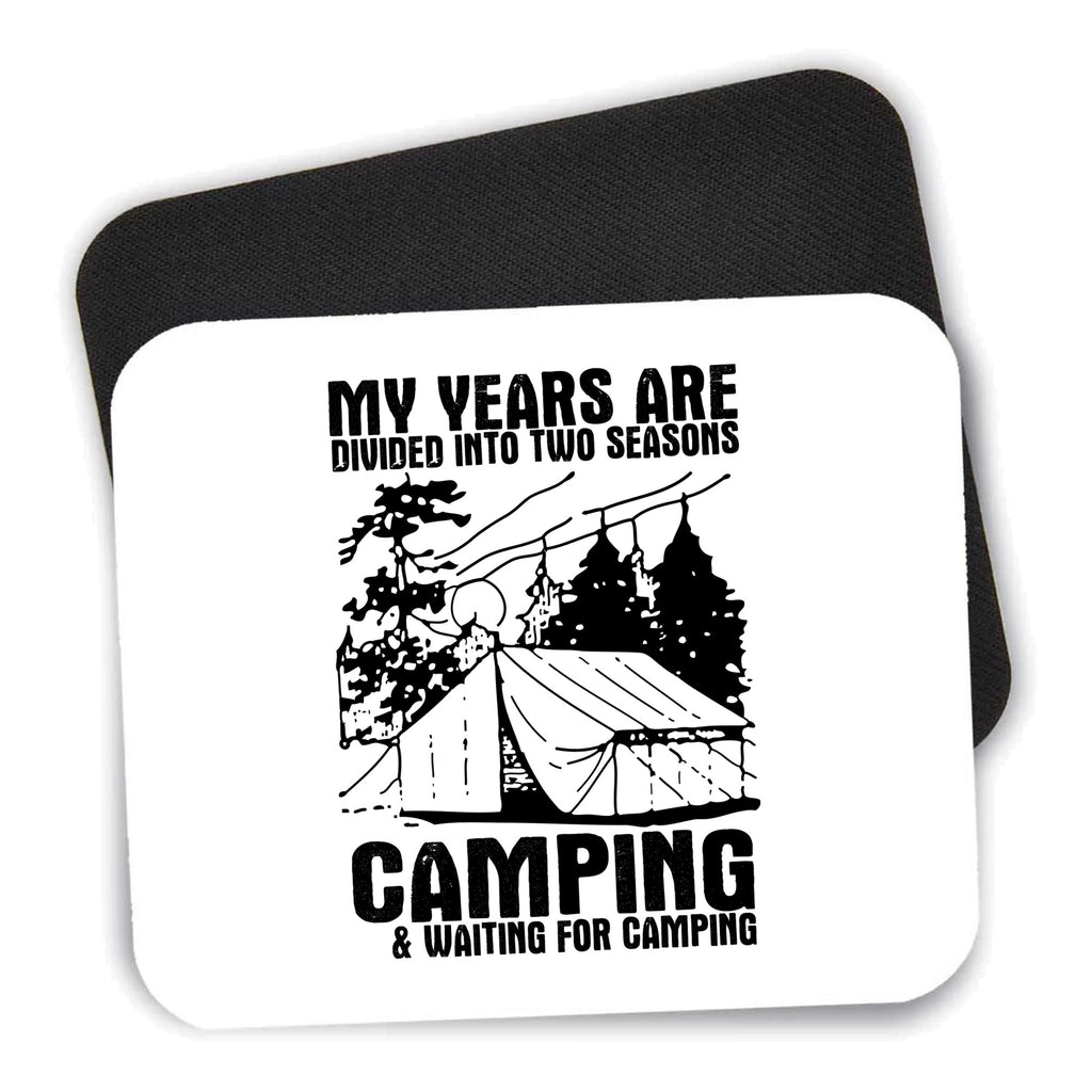 Two Seasons - Camping, Waiting for Camping mouse pad shown with its black non-slip rubber underside