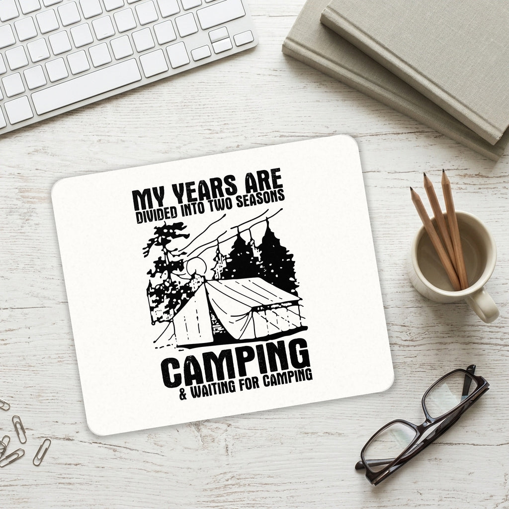 Two Seasons - Camping, Waiting for Camping mouse pad on a desk with a keyboard