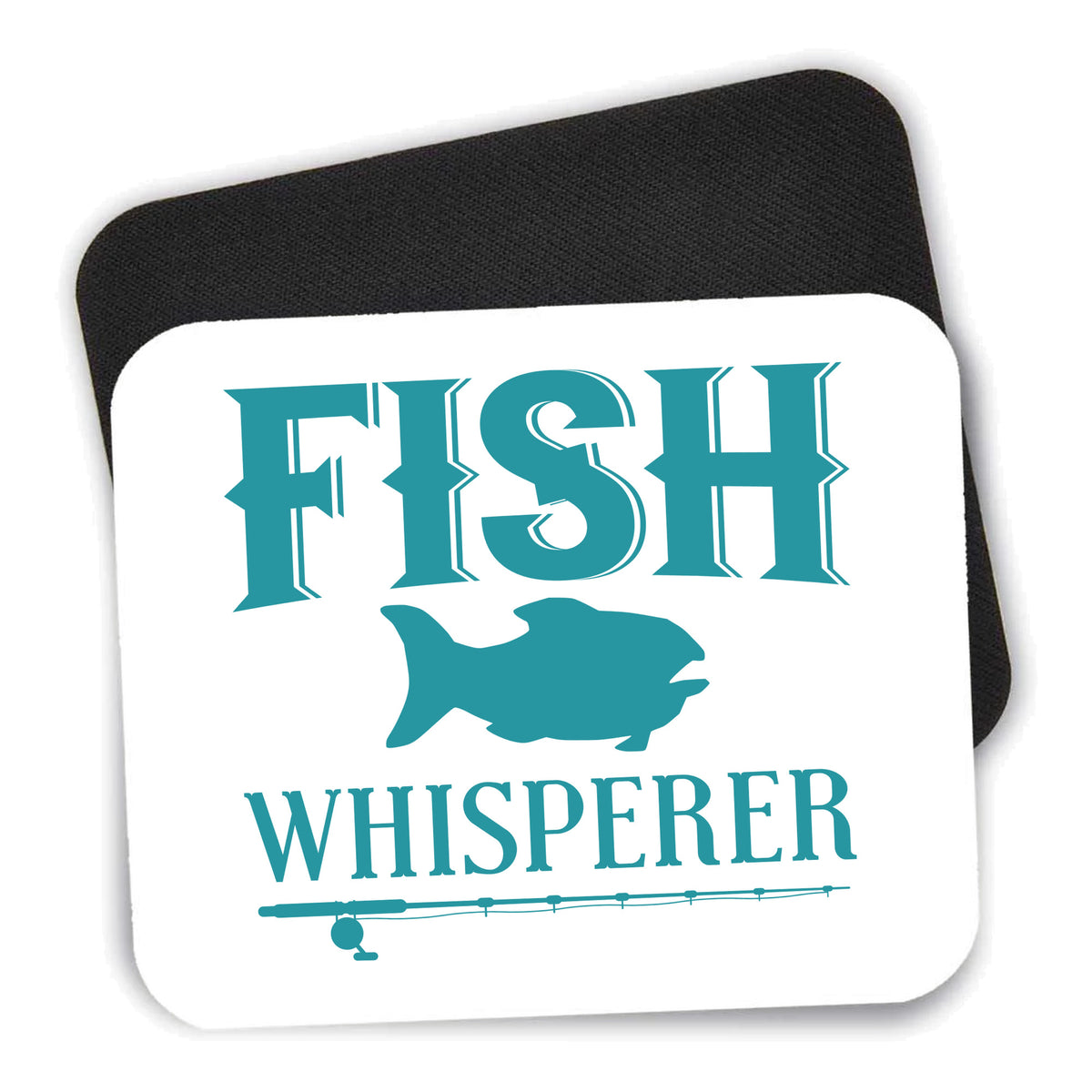 Fish Whisperer mouse pad shown with its black non-slip rubber underside