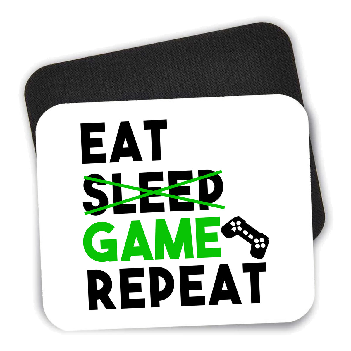 Eat Game Repeat - Video Games Gamer mouse pad shown with its black non-slip rubber underside