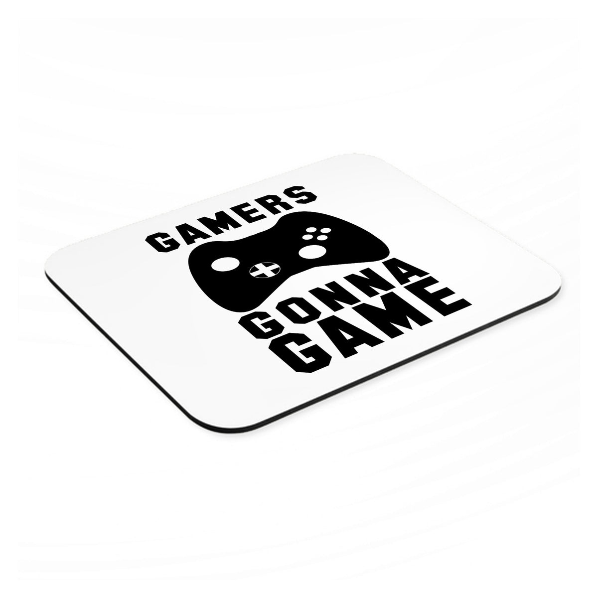 Gamers Gonna Game - Video Games mouse pad, angled view showing the 1/4 inch thick base