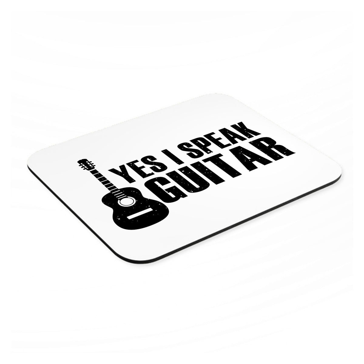 Yes I Speak Guitar mouse pad, angled view showing the 1/4 inch thick base