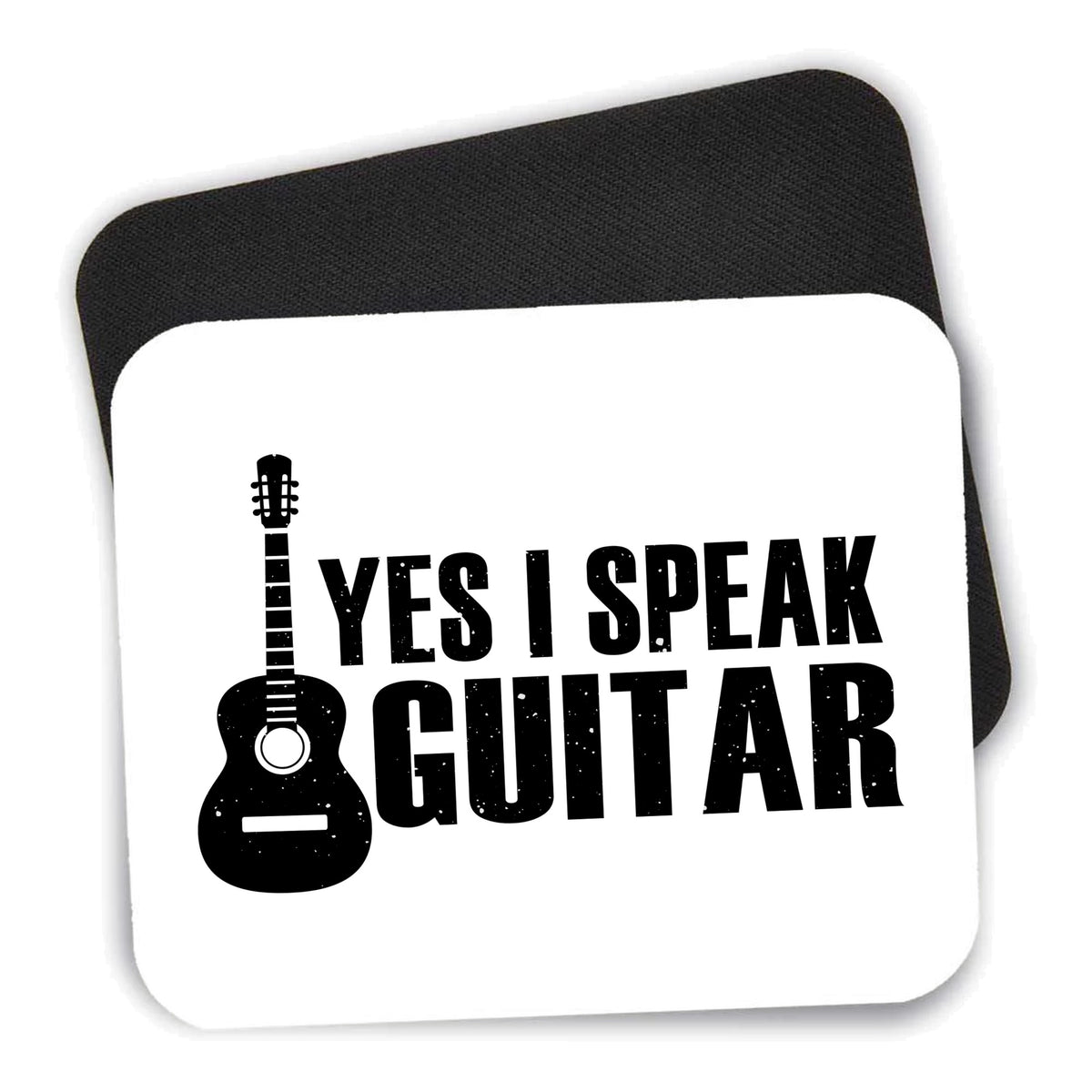 Yes I Speak Guitar mouse pad shown with its black non-slip rubber underside