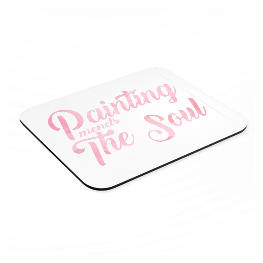 Painting Mends the Soul mouse pad, angled view showing the 1/4 inch thick base