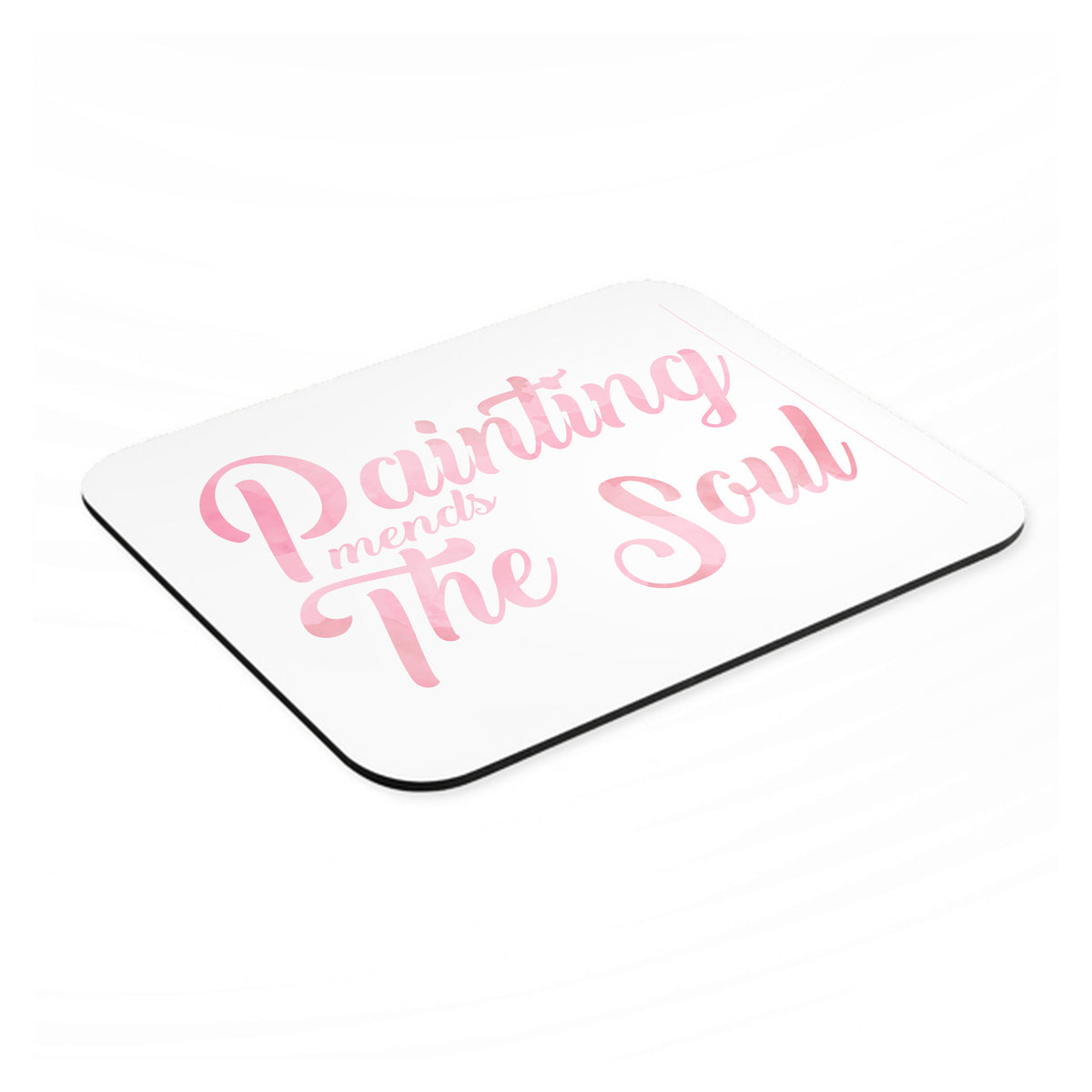 Painting Mends the Soul mouse pad, angled view showing the 1/4 inch thick base