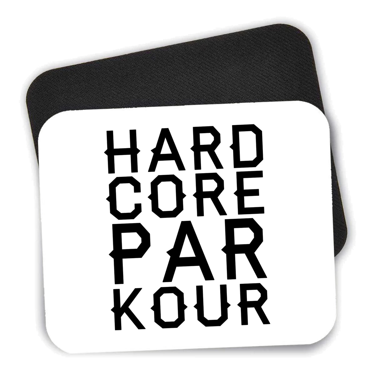 Hard Core Parkour mouse pad shown with its black non-slip rubber underside
