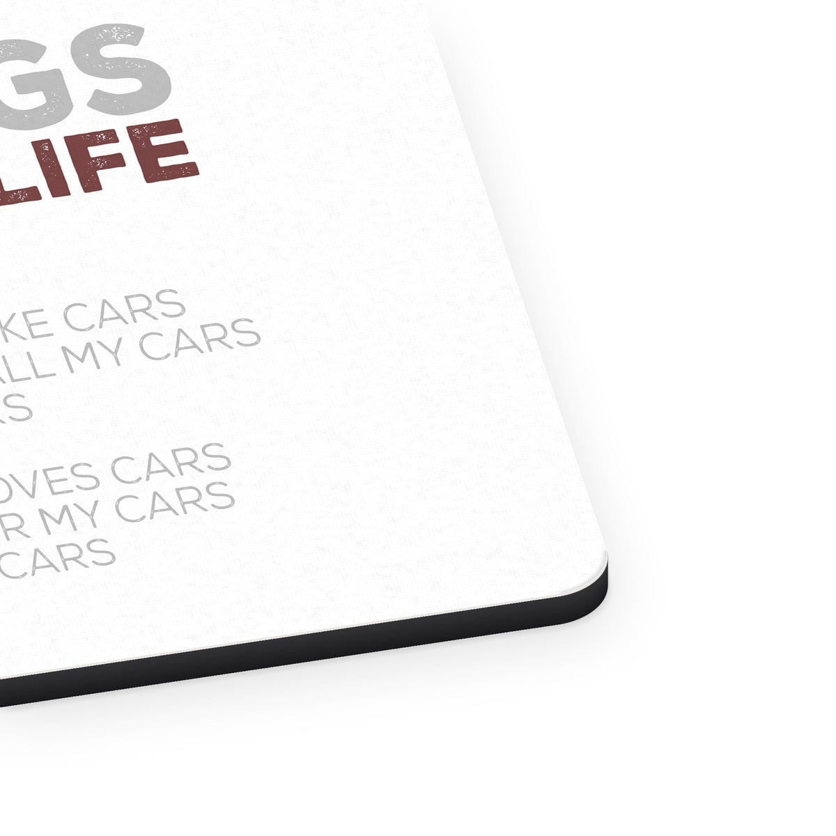 Things I Want In Life - Cars, Money, Woman mouse pad, close-up of the fabric surface and rubber edge
