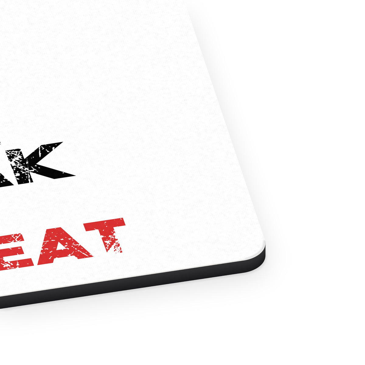 Build Tune Race Break Fix Repeat mouse pad, close-up of the fabric surface and rubber edge