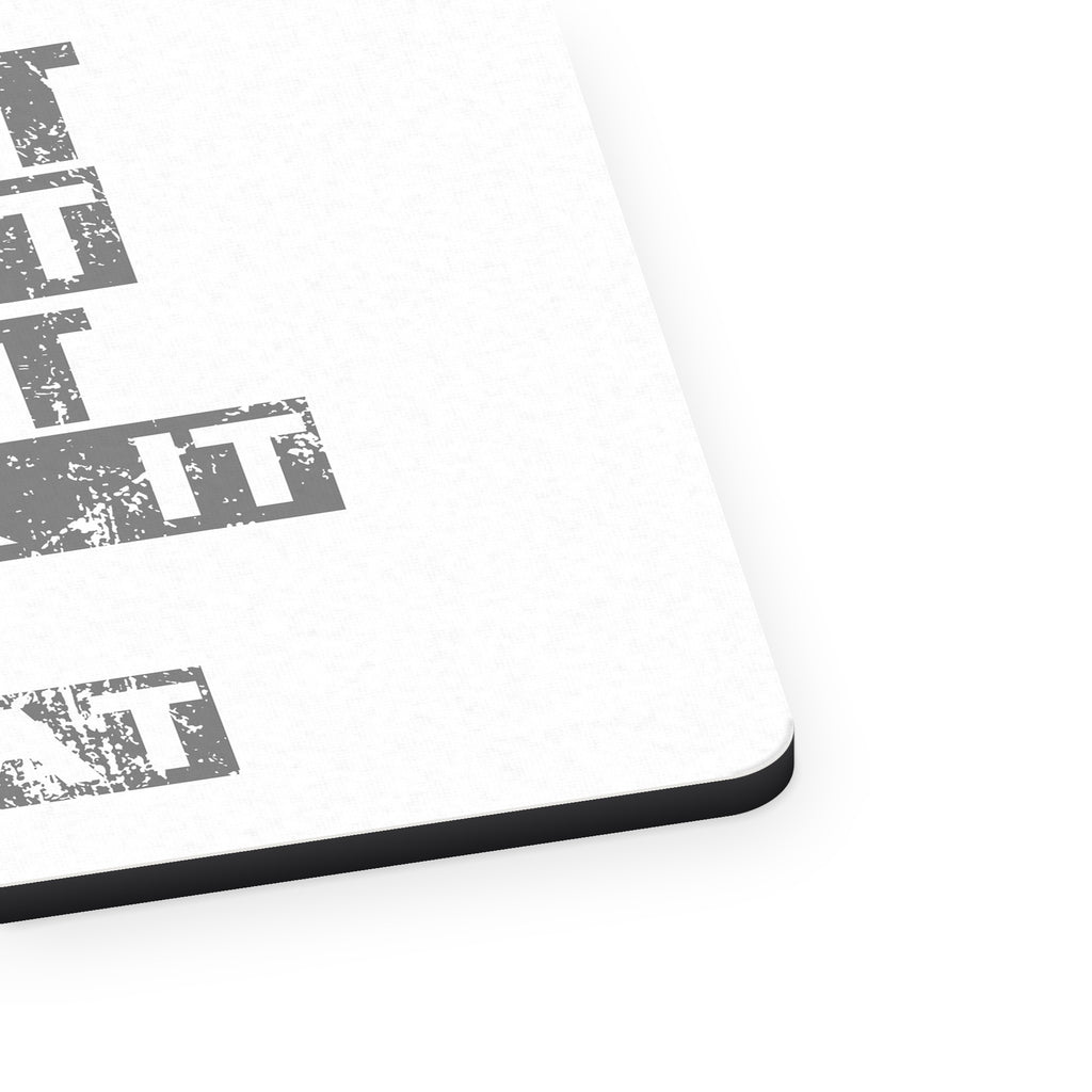 Build It Tune Race Break Fix Repeat mouse pad, close-up of the fabric surface and rubber edge