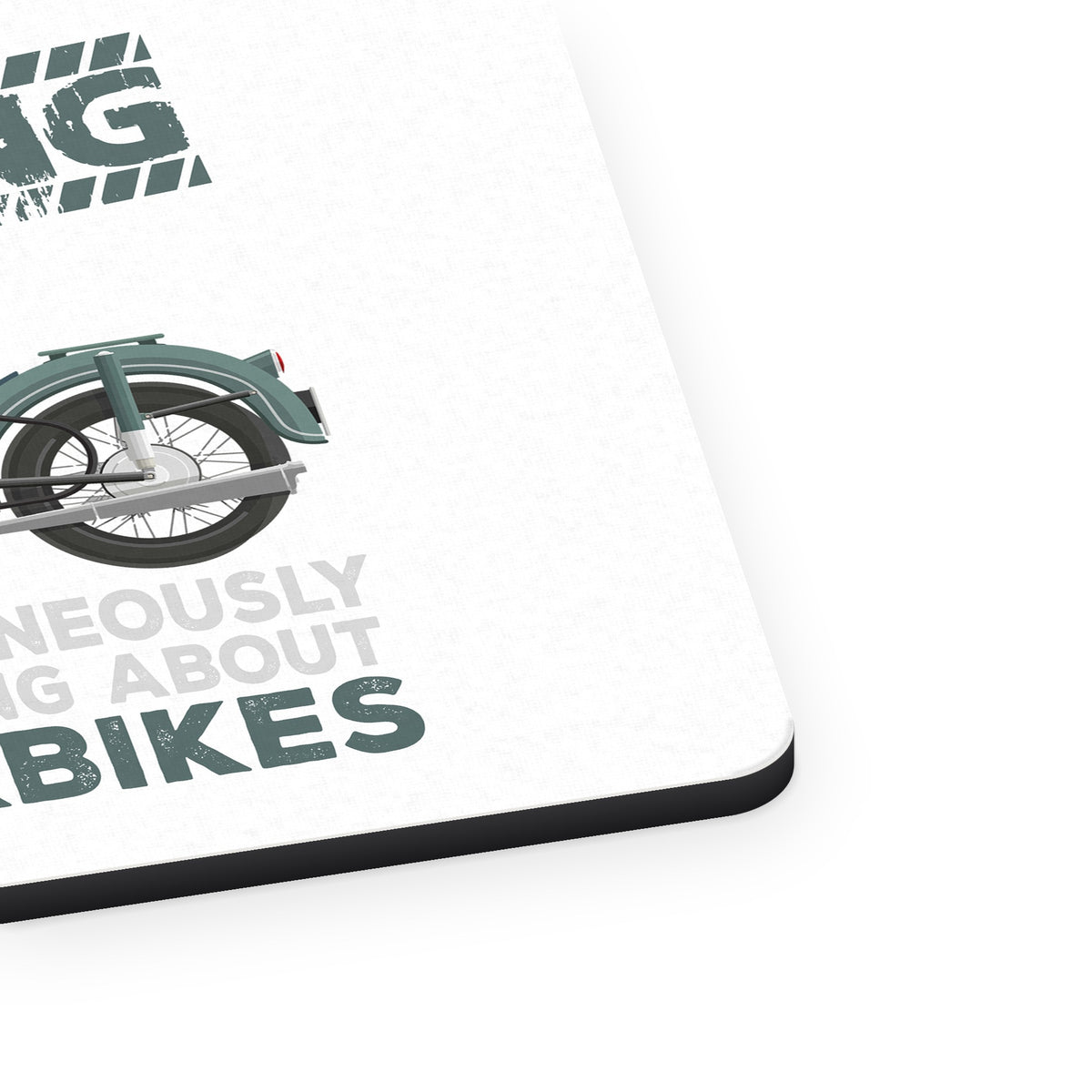 Spontaneously Talking About Motorcycles mouse pad, close-up of the fabric surface and rubber edge