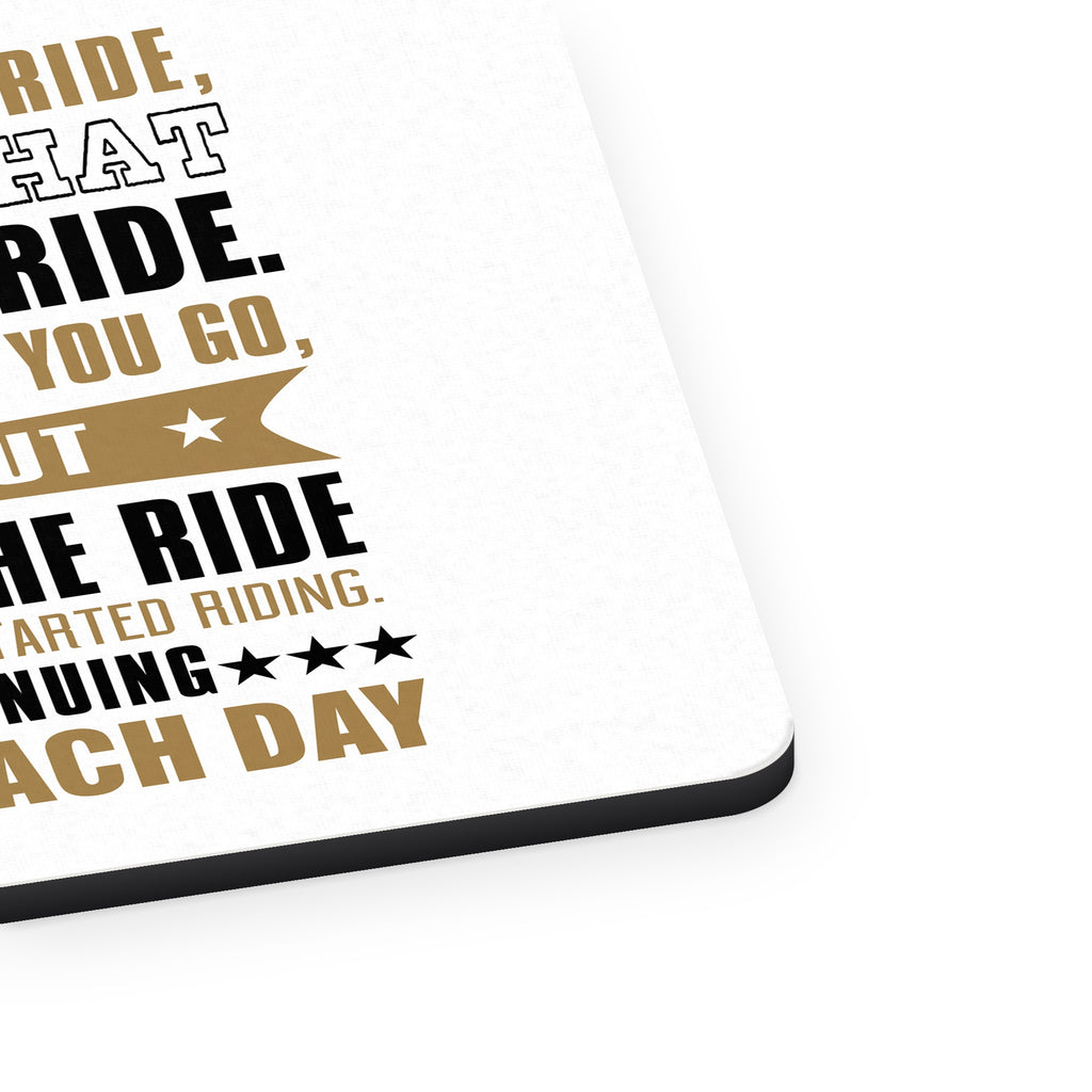 Not What Your Ride, That You Ride Motorcycle mouse pad, close-up of the fabric surface and rubber edge