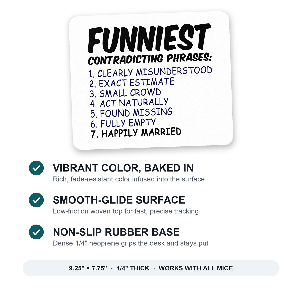 Funniest Contradicting Phrases - Married mouse pad: vibrant color, smooth-glide surface, non-slip rubber base, 9.25 x 7.75 inches