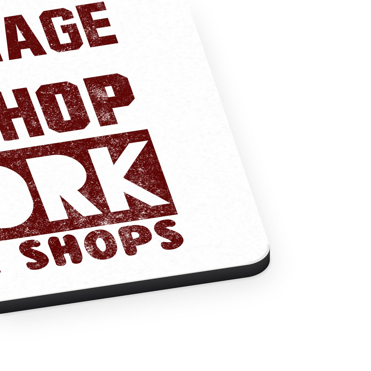 Marriage is Workshop - I Work She Shops mouse pad, close-up of the fabric surface and rubber edge