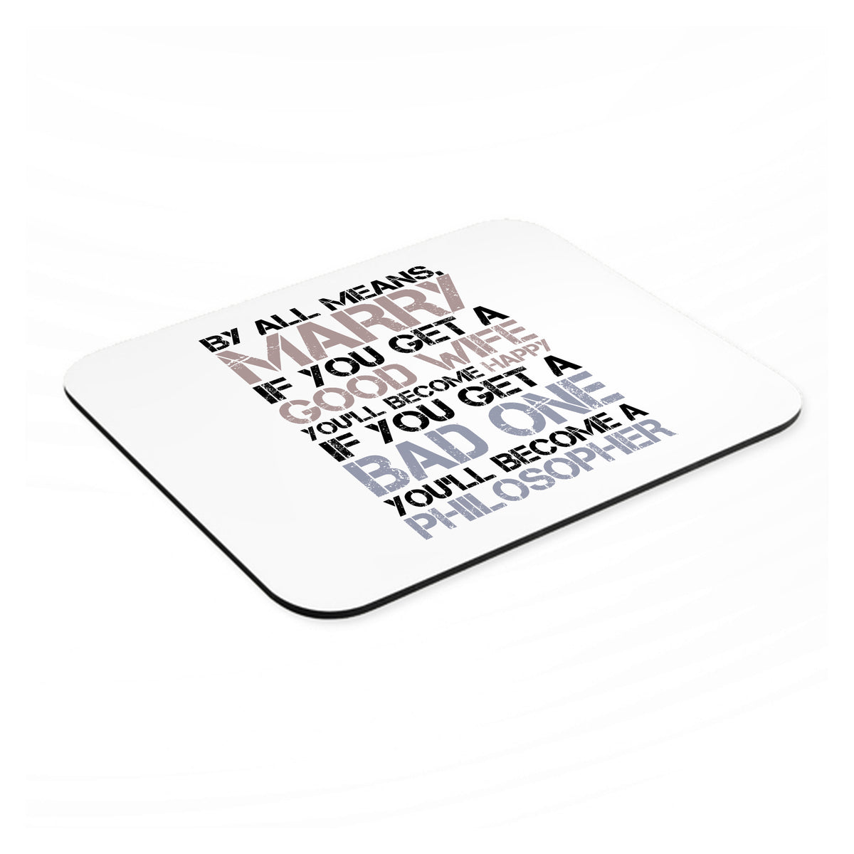 Marry - Good Wife Become Happy mouse pad, angled view showing the 1/4 inch thick base