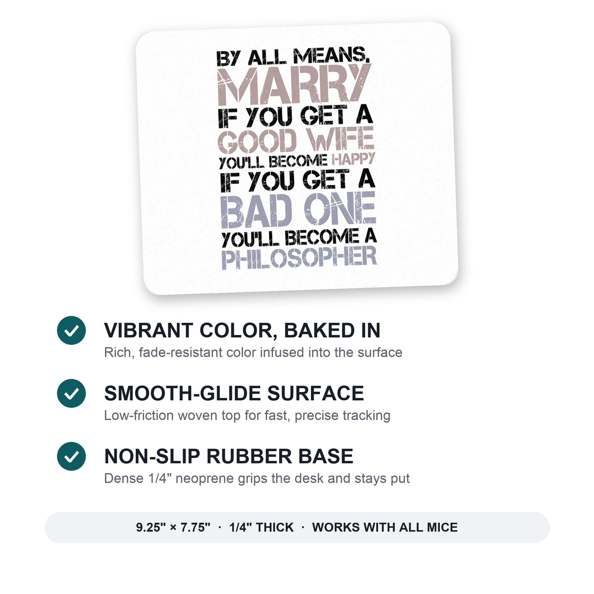 Marry - Good Wife Become Happy mouse pad: vibrant color, smooth-glide surface, non-slip rubber base, 9.25 x 7.75 inches