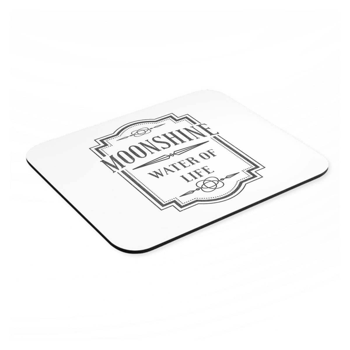 Moonshine - Water of Life mouse pad, angled view showing the 1/4 inch thick base