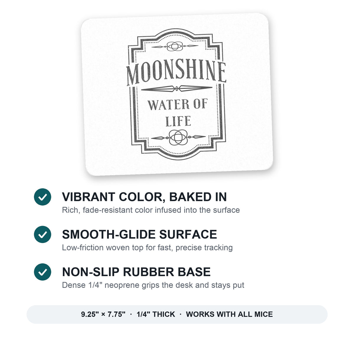 Moonshine - Water of Life mouse pad: vibrant color, smooth-glide surface, non-slip rubber base, 9.25 x 7.75 inches