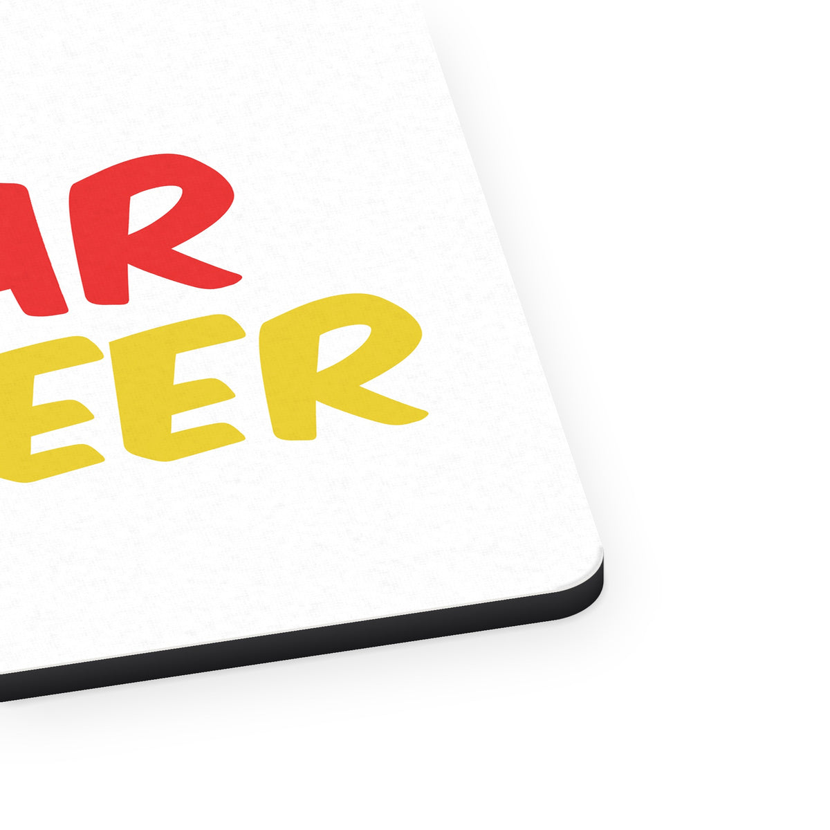 I Fear No Beer mouse pad, close-up of the fabric surface and rubber edge
