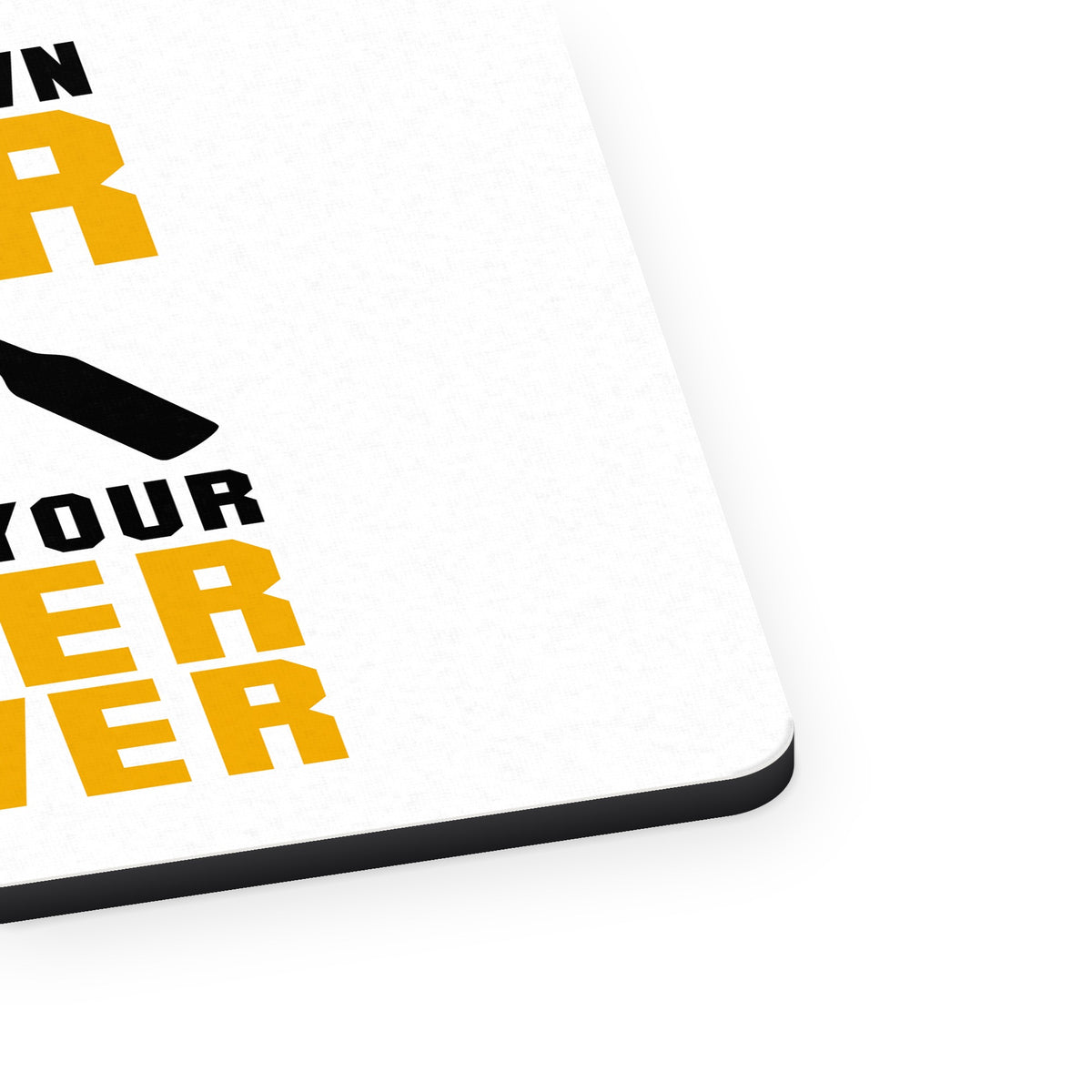 I Make Beer What's Your Super Power mouse pad, close-up of the fabric surface and rubber edge