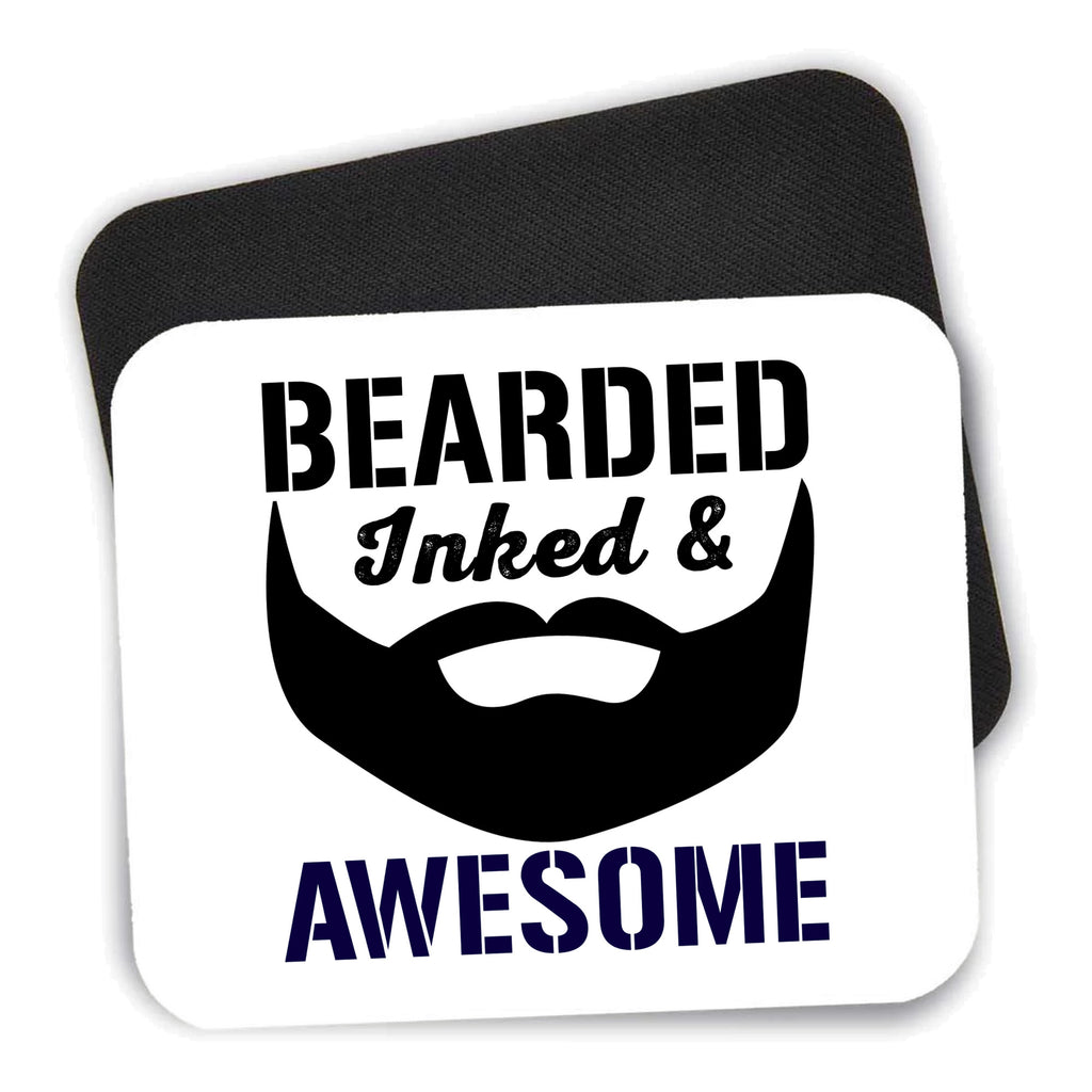 Bearded Inked & Awesome mouse pad shown with its black non-slip rubber underside