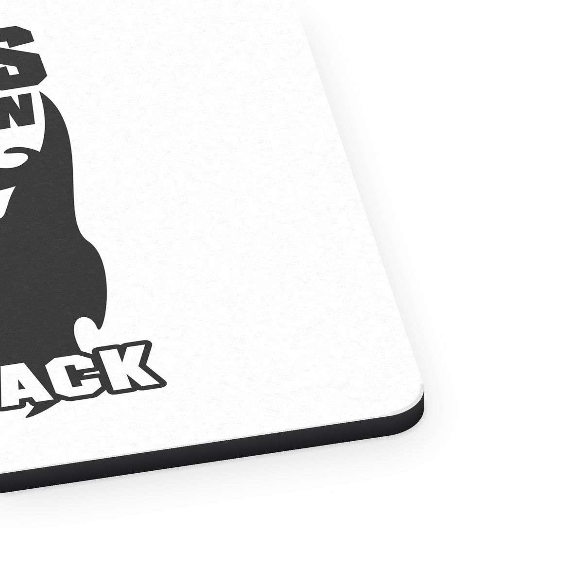 Beards are the New Six Pack mouse pad, close-up of the fabric surface and rubber edge