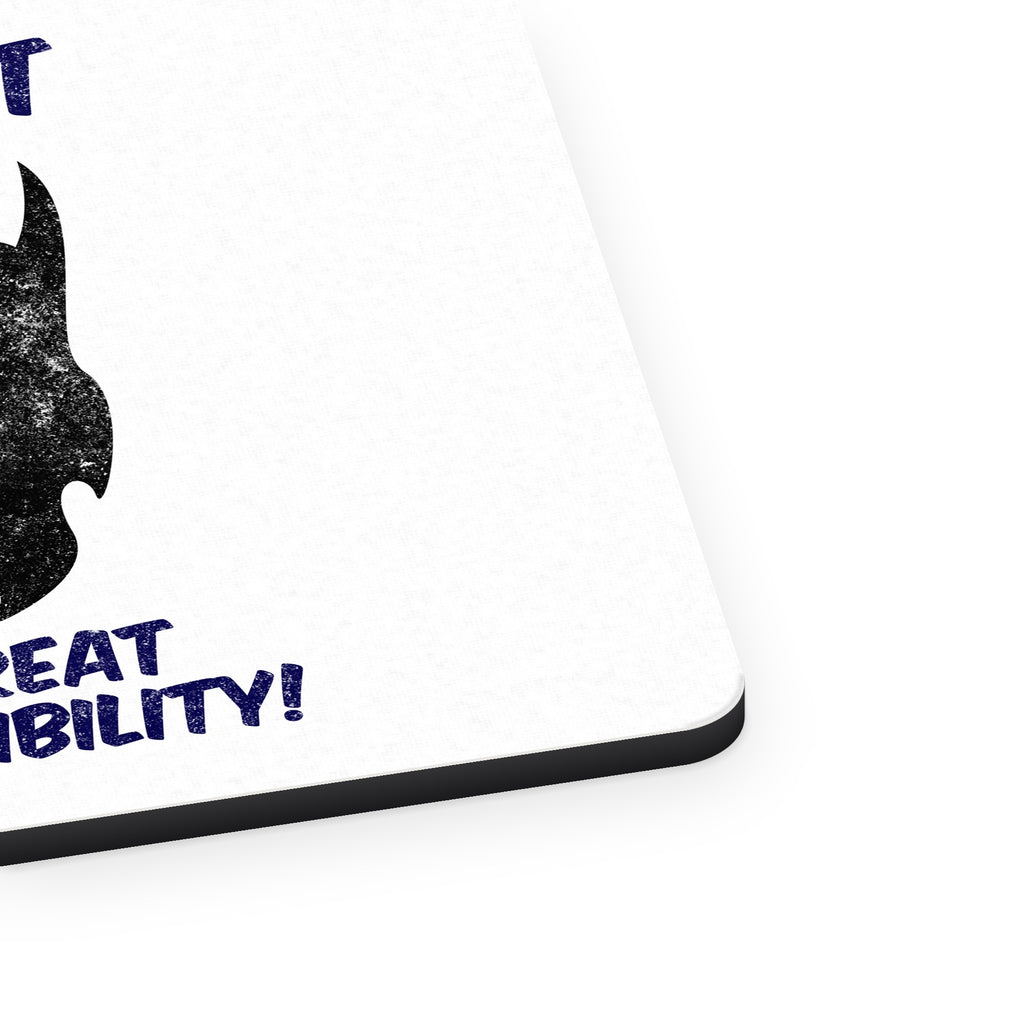 With Great Beard Comes Great Responsibility mouse pad, close-up of the fabric surface and rubber edge
